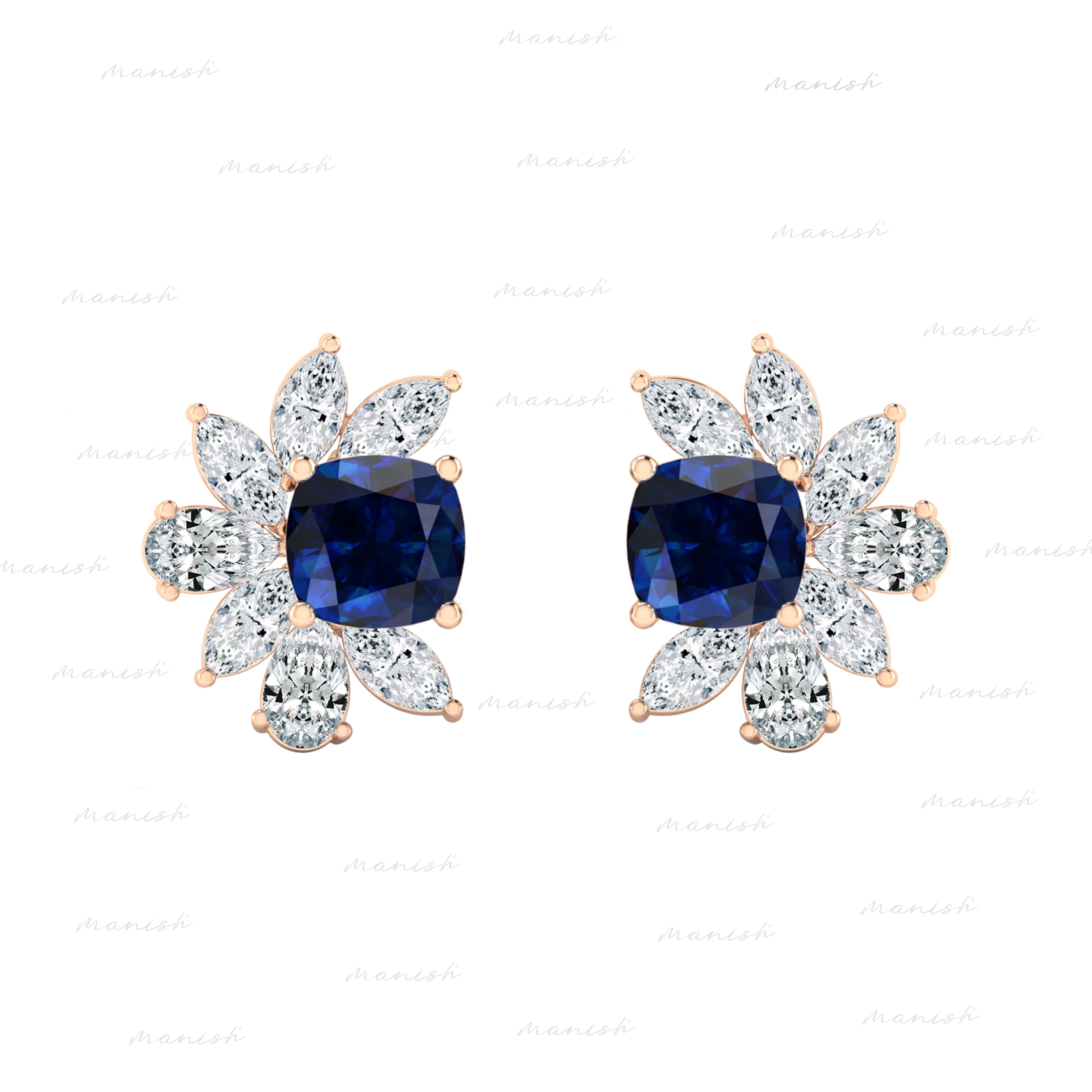 Evon Diamond and Blue Sapphire Earrings